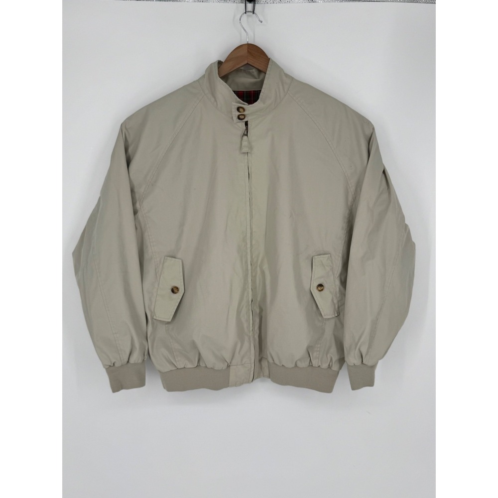 Vtg Orvis Jacket Mens Sz XL Harrington Bomber Tartan Plaid Lined Full Zip Tan N3